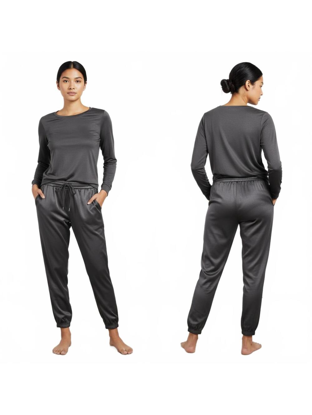 Love University Satin Joggers Lounge Pants Elastic Waist Casual
